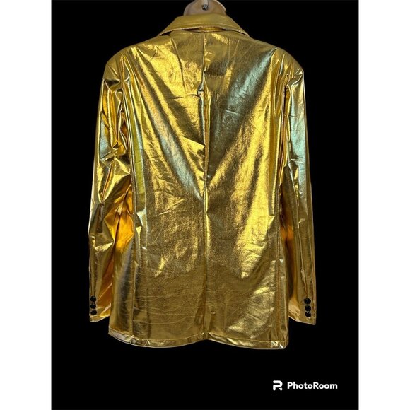 Gold Metallic Shiny Mens Blazer Suit Jacket 2 Button Sport Coat Large Prom New - Picture 5 of 11